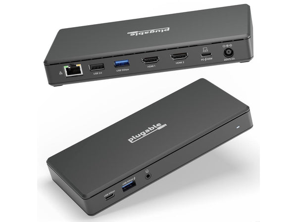 Plugable USB C Docking Station Dual Monitor 2 HDMI Ports, Laptop Charging, Dual
