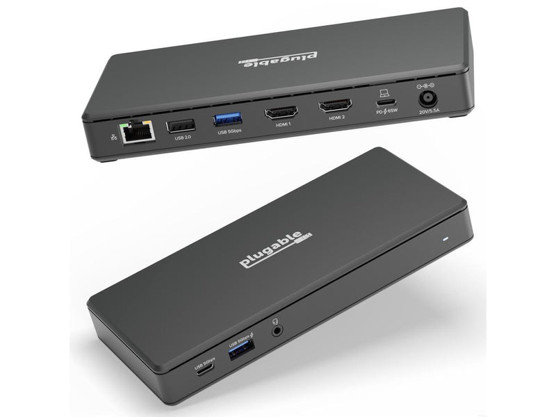 Plugable USB C Docking Station Dual Monitor 2 HDMI Ports, Laptop Charging, Dual