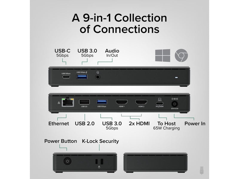 Plugable USB C Docking Station Dual Monitor 2 HDMI Ports, Laptop Charging, Dual
