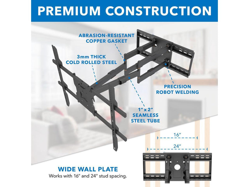 Mount-It! Heavy Duty TV Wall Mount With Long Extension Arms | Fits 65-110 Inch