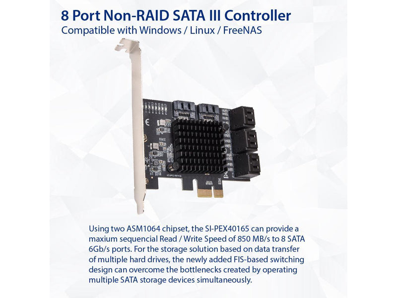 IO CREST 8 Port SATA III to PCIe 3.0 x1 Non-RAID Expansion Card Dual ASM1064