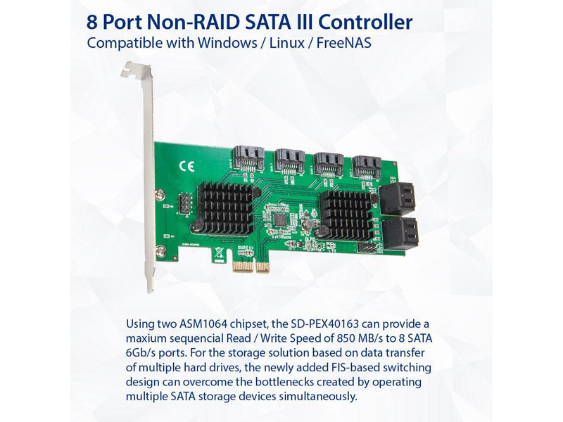 Syba 8 Port SATA III to PCIe 3.0 x1 Non-RAID Expansion Card Dual ASM1064