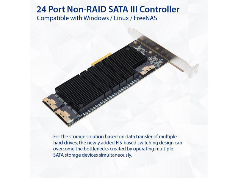 24 Port SATA III to PCIe 3.0 x4 NON-RAID Expansion Card