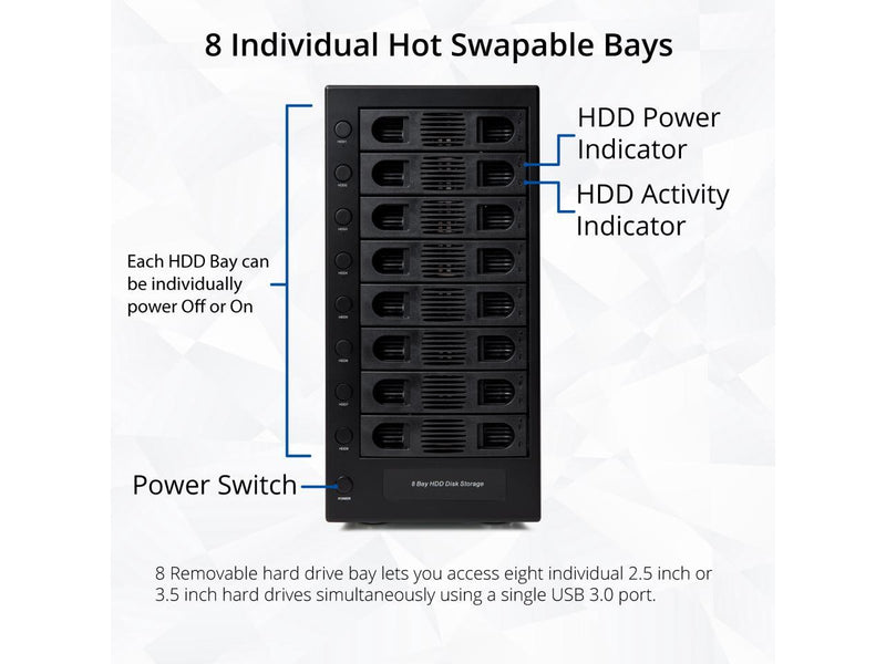 Syba SY-ENC50119 8 Bay 2.5" and 3.5" SATA Hard Drive External USB 3.0 Hard Drive