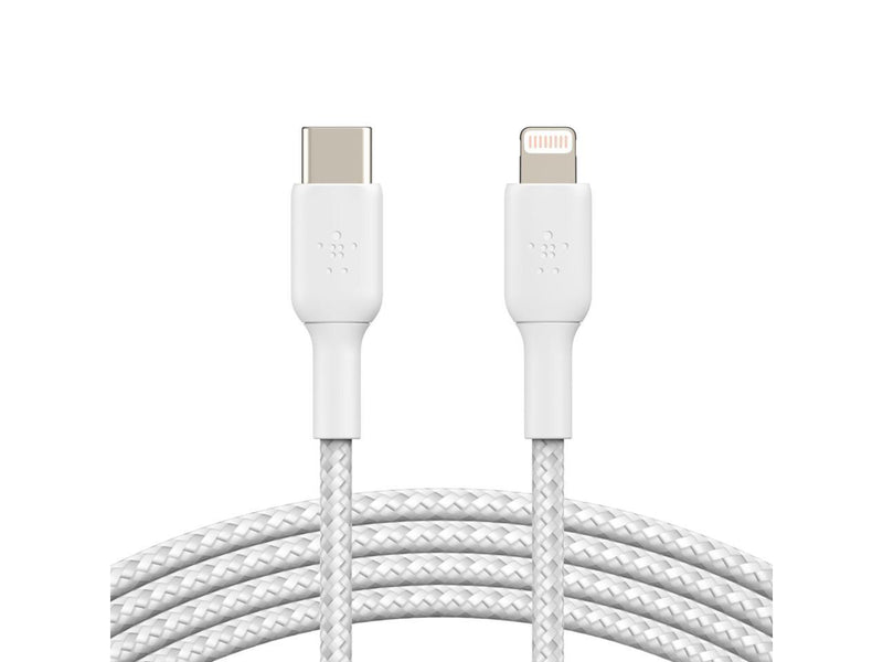BELKIN CAA004bt1MWH White Braided USB-C to Lightning Cable, Boost Charge