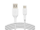 Belkin Braided USB-C to USB-A Cable (2m / 6.6ft, White) CAB002BT2MWH