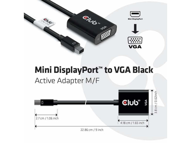 Club 3D MiniDisplayPort to VGA Black Active Adapter M/F CAC-2113