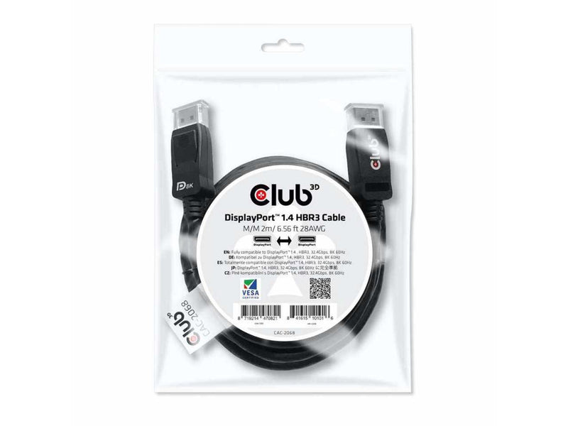 Club 3D Displayport 1.4 Hbr3 Cable M/M 2M/6.56Ft