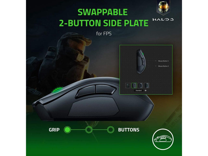 Razer Naga Pro Wireless Gaming Mouse: Interchangeable Side Plate w/ 2, 6, 12
