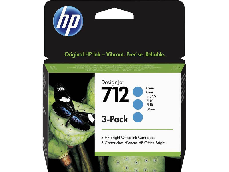 HP 712 3-pack 29-ml Cyan DesignJet Ink Cartridge, 3ED77A