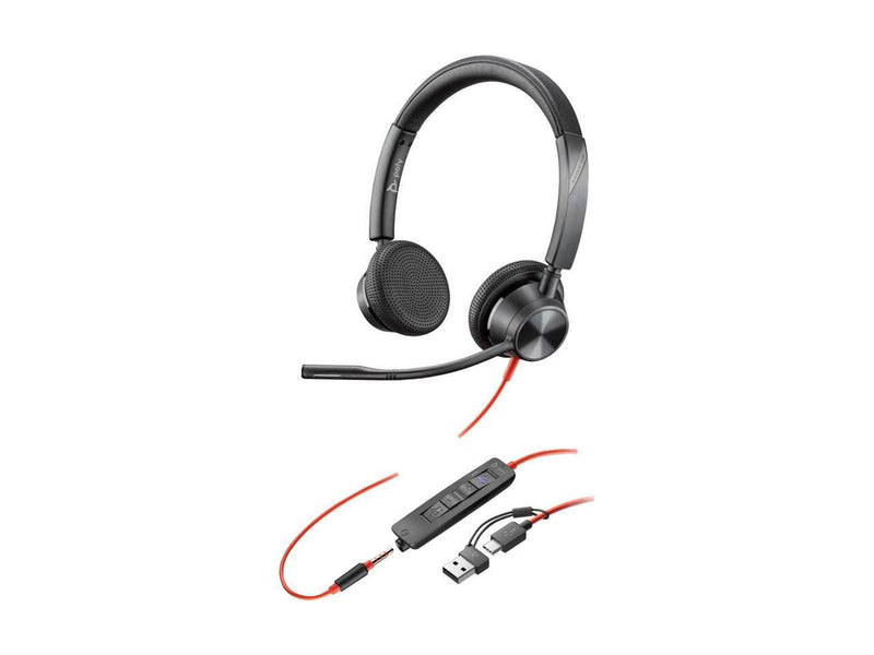 Poly Blackwire 3325 Stereo USB-C Headset +3.5mm Plug +USB-C/A Adapter - Stereo -