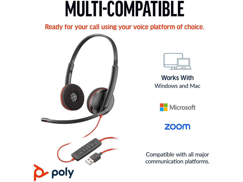 Poly Blackwire 3220 Stereo USB-C Headset + USB-C/A Adapter - Stereo - USB Type