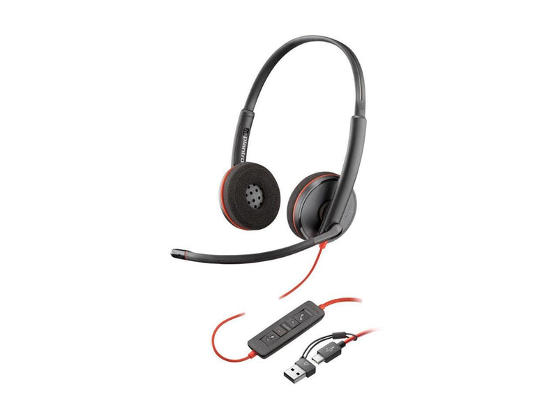 Poly Blackwire 3220 Stereo USB-C Headset + USB-C/A Adapter - Stereo - USB Type