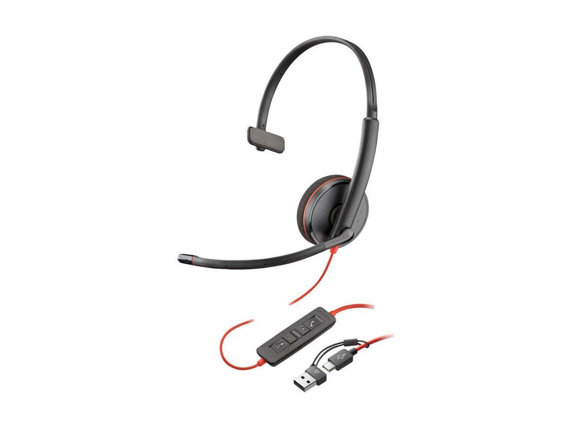 Poly Blackwire 3210 Monaural USB-C Headset +USBC/A Adapter - Mono - USB Type C,
