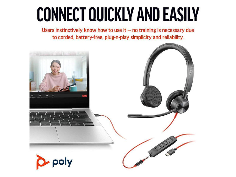 Poly Blackwire 3325 Headset - Microsoft Teams Certification - Stereo - USB Type