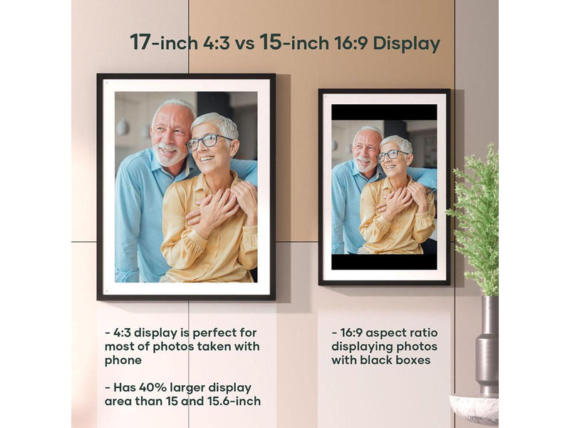 Cozyla 17" HD Wi-Fi Touchscreen Digital Picture Frame, Black with White Mat