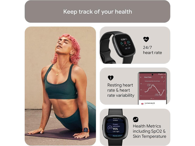 Fitbit Versa 4 Fitness Smartwatch, Black / Graphite Aluminum | FB523BKBK-US