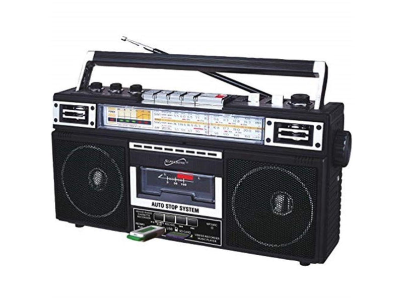 Supersonic SC-3201BT-BK Retro 4-band Radio And Cassette Player With Bluetooth