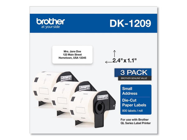 Brother DK-1209 Small Address Paper Labels 2-4/10" x 1-1/10" Black on White 800