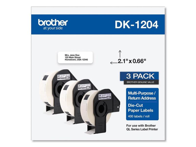 Die-Cut Multipurpose Labels 0.66 x 3.4 White 400/Roll 3 Rolls/Pack DK12043PK