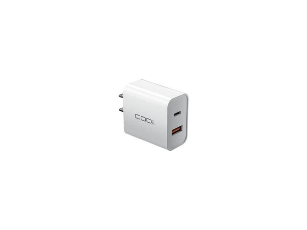 Codi A01102 White 20W Dual Port Wall Charger, USB-C and USB-A Outputs