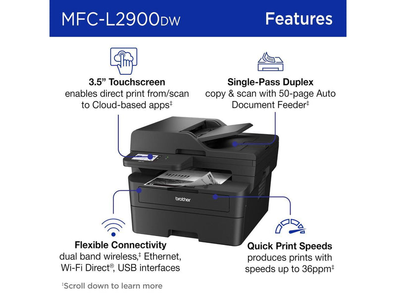 Brother MFC-L2900DW MFC / All-In-One Up to 36 ppm Monochrome Wireless