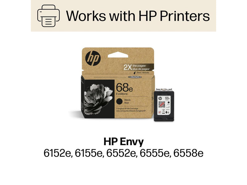 HP 68e EvoMore Black Original Ink Cartridge, ~320 pages, 7FP22TN