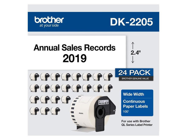 Brother Continuous Paper Label Tape, 2.4" x 100 ft, White, 24 Rolls/Pack