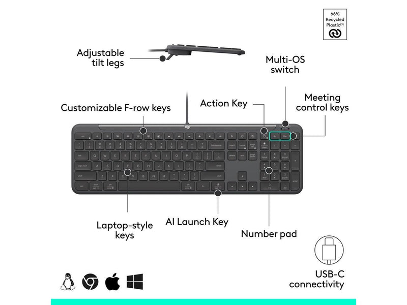 Logitech Signature Slim Wired K620 for Business, Full-Size Keyboard, Graphite