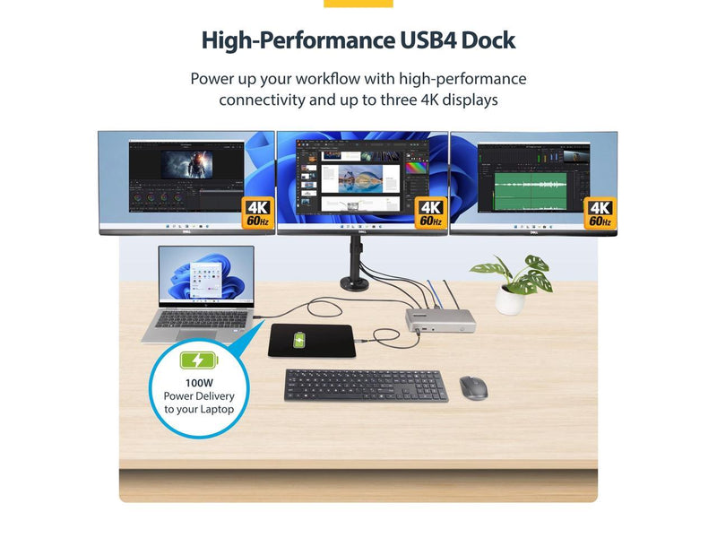 StarTech Triple-Monitor USB4 Docking Station 4K 60Hz HDMI or DisplayPort 6x USB