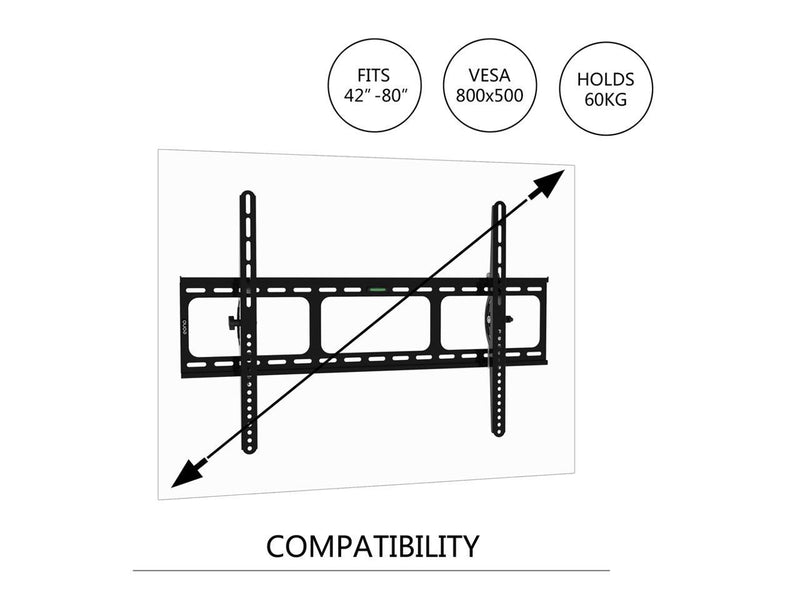 Heavy Duty Low Profile Tilting Flat Panel Wall Mount, Max Panel Weight 60kg