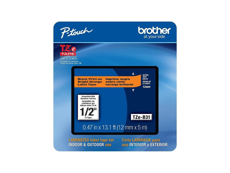 Brother P-touch TZe-B31CS Laminated Label Maker Tape 1/2" x 13-1/10' Black on