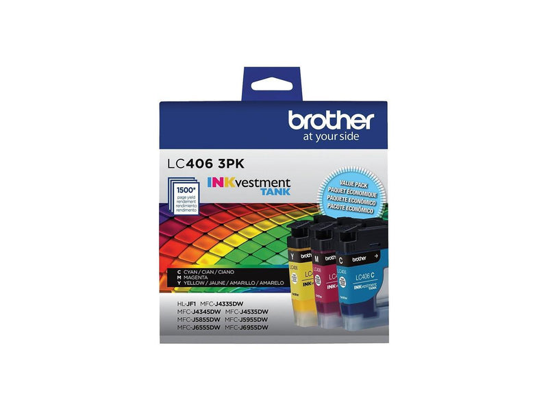 Brother LC4063PK INKvestment Ink 1500 Page-Yield Cyan/Magenta/Yellow 3 Pack