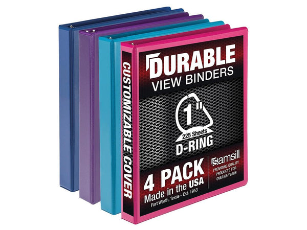 Samsill Durable View Binders 3 D-Ring Assorted Color 4 Pack (MP46439)