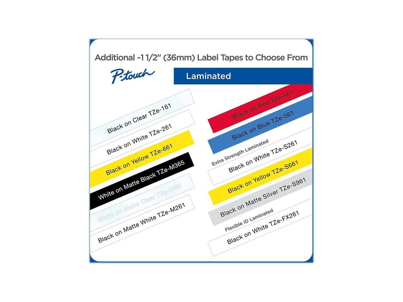 Brother P-touch TZe-M365 Label Maker Tape 1.42"W White on Matte Black TZEM365