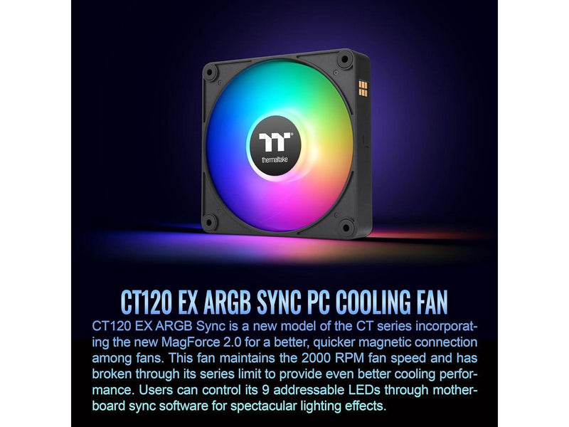 Thermaltake CT120 EX ARGB Sync PC Cooling Fan (3-Fan Pack), Magnetic Connection,