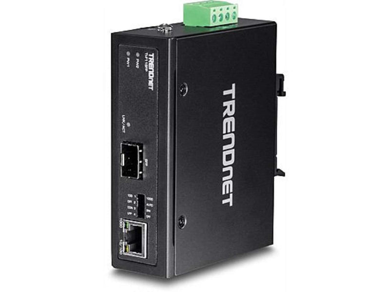 TRENDnet Hardened Industrial 100/1000 Base-T To SFP Media Converter, DIN-Rail