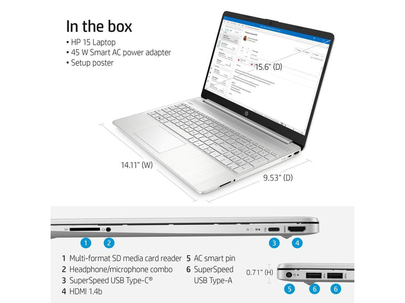 HP 15.6" Screen FHD Laptop - Intel Core i5-1135G7 - 8GB  - 256GB SSD - Natural
