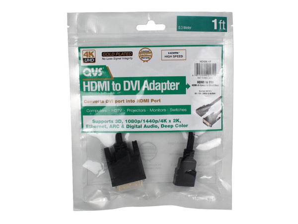 QVS HDVIX-1F 1Ft Dvi Male To Hdmi Female 4K Ultrahd Conversion Adaptor Cable