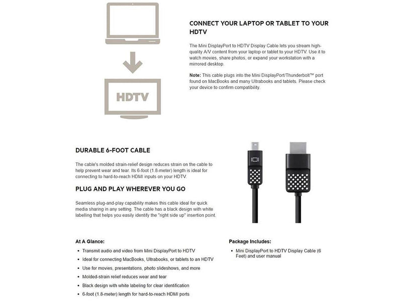 MINI DISPL PORT HDMI CAB 1.8M COMP