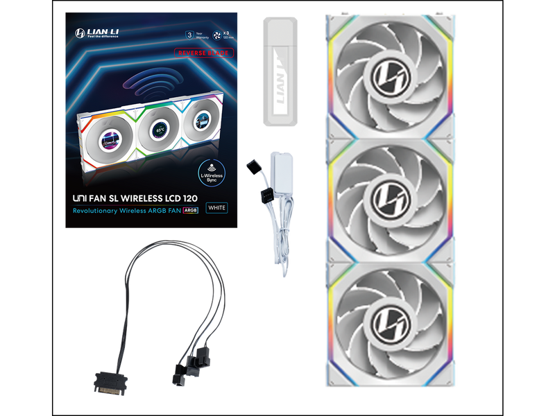 Lian Li UNI Fan SL LCD Wireless (Reverse Blade) 120mm ARGB Fan - Triple Pack -
