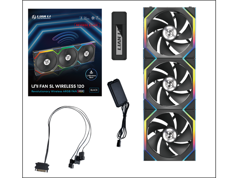 Lian Li UNI Fan SL Wireless (Reverse Blade) 120mm ARGB Fan - Triple Pack - 2.4