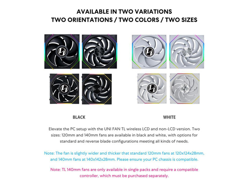 Lian Li UNI Fan TL - Wireless 140 - Single Pack (Reverse Blade) -  2.4 GHz