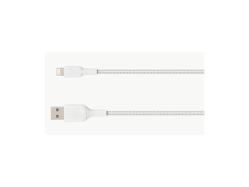 BELKIN CAA002bt1MWH BOOST CHARGE White Braided Lightning to USB-A Cable 3.28 ft.