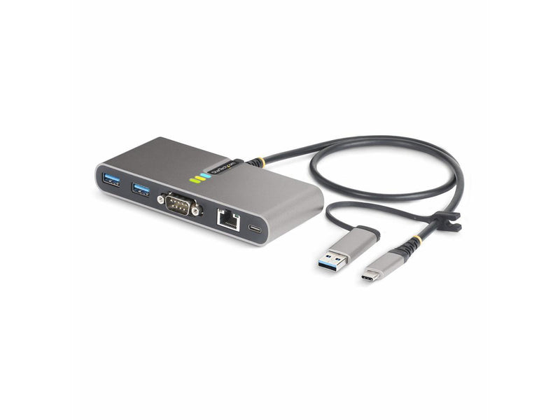 StarTech.com 2-Port USB-C Hub with Ethernet and RS-232, Attached USB-C to USB-A