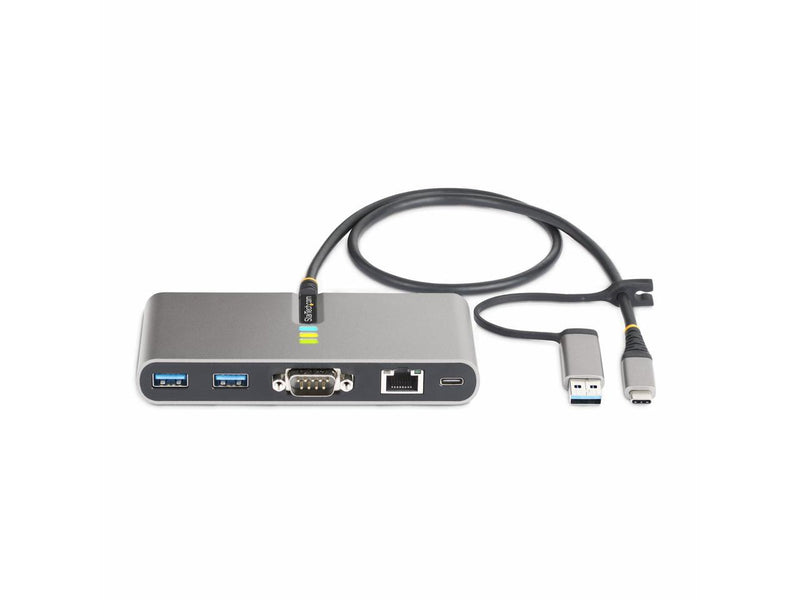 StarTech.com 2-Port USB-C Hub with Ethernet and RS-232, Attached USB-C to USB-A