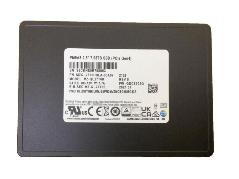 Samsung MZQL27T6HBLA-00A07 PM9A3 7.68Tb U.2 Gen4 x4/dual port x2 NVMe 2.5 Inch