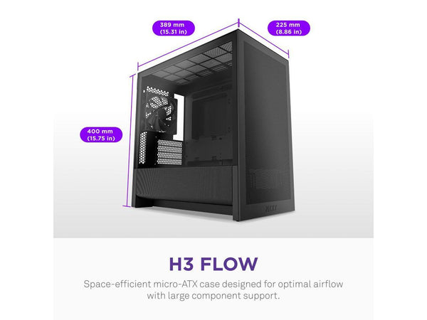 NZXT H3 Flow  Micro-ATX PC Case  Optimized Airflow  Includes 1 x 120mm Rear Fan