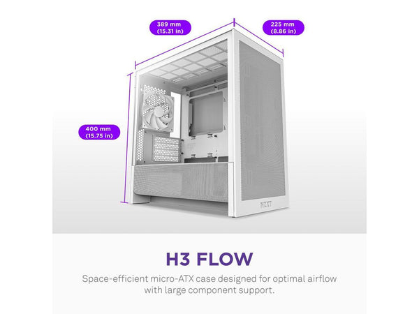 NZXT H3 Flow  Micro-ATX PC Case  Optimized Airflow  Includes 1 x 120mm Rear Fan