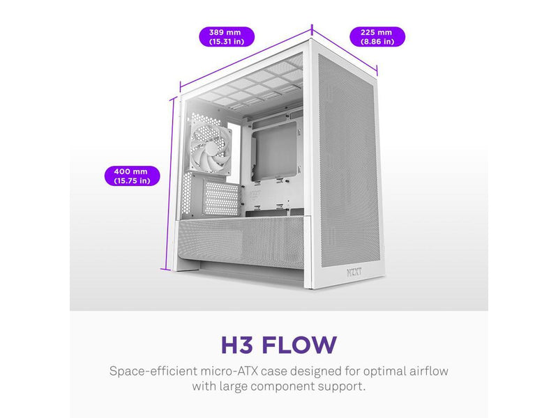 NZXT H3 Flow  Micro-ATX PC Case  Optimized Airflow  Includes 1 x 120mm Rear Fan